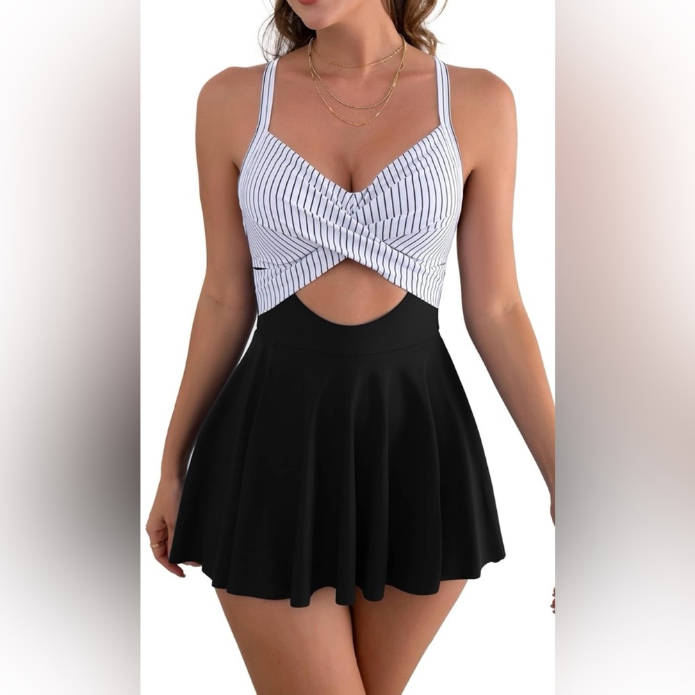 Striped Black and White One-Piece Swimsuit